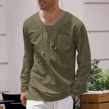 T-shirt Décontracté Á Manches Longues Et Col En V Pour Hommes