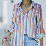 Chemise à Manches Longues et Revers Rayés