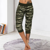 Pantalon capris à cordon de serrage et imprimé camouflage