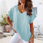 Chemise col V en coton et lin
