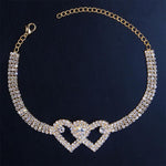 Bracelet de Cheville à Double Cœur en Strass
