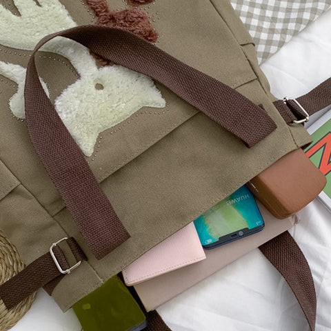 Sac à Bandoulière en Toile d'impression de Chat de Grande Capacité