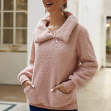 Pull à Revers Asymétrique en Molleton d'Agneau Pull Épaissi de Couleur Unie