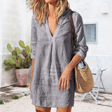 Robe Unie Col V En Coton Et Lin