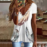T-shirt imprimé à col en V en faux coton