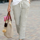 Pantalon à lacets en coton et lin