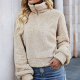 Sweat-shirt en molleton à manches longues et fermeture éclair pour femmes