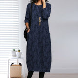 Robe de Poche Imprimée à Manches Longues