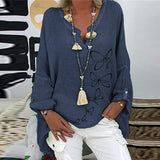 Chemise col V en coton et lin à imprimé papillons