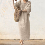 Robe d'été col V en lin et coton