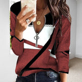 Sweat-shirt Zippé à Col en V et Blocs de Couleurs