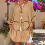 Haut ample à col en V en coton et lin