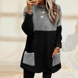 Panneaux Ronds Col Poches Manches Longues Suède Sweat-shirt