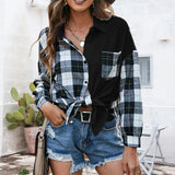 Chemise ample décontractée à carreaux asymétriques pour femmes