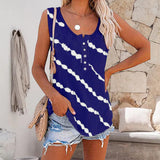 Débardeur Á Col Rond Et Boutons Á Rayures Diagonales Pour Femmes