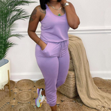 Combinaison décontractée sans manches avec cordon de serrage et col en U