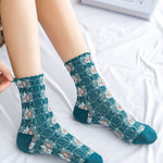 Chaussettes rétro en coton à fleurs