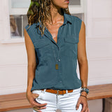 Chemisier uni sans manches avec poches