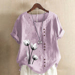 T-shirt vintage en coton et lin imprimé