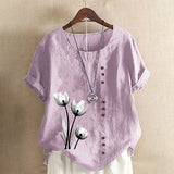 T-shirt vintage en coton et lin imprimé