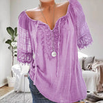 Chemise en dentelle unie à col en V pour femmes