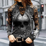 T-shirt en dentelle à imprimé tête de mort