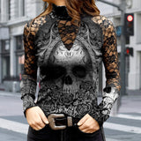 T-shirt en dentelle à imprimé tête de mort