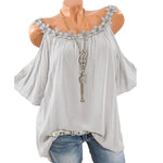 T-shirt uni col rond épaules dénudées