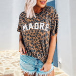 T-shirt tendance col rond imprimé léopard