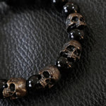 Bracelet de Perles d'Onyx de l'Armée du Crâne en Argent Sterling