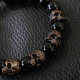 Bracelet de Perles d'Onyx de l'Armée du Crâne en Argent Sterling
