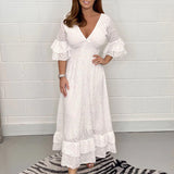 Robe brodée ample à taille haute