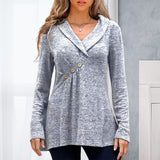 Haut de Couleur Unie avec Boutons et Manches Longues