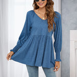 T-shirt bouffant à manches longues et encolure en V