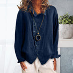 Chemise à revers en coton et lin de couleur unie