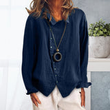 Chemise à revers en coton et lin de couleur unie