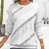 Pull Patch en Dentelle Blanc à Manches Longues