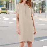 Robe ample en coton lin à manches courtes et col montant