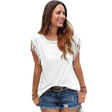 T-shirt frangé à manches courtes et col rond