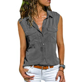 Chemisier uni sans manches avec poches