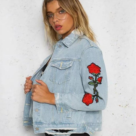 Denim Veste décontractée avec broderie - ciaovie