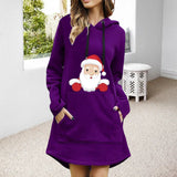 Robe pull à capuche à manches longues avec imprimé de Noël