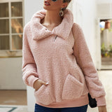 Pull à Revers Asymétrique en Molleton d'Agneau Pull Épaissi de Couleur Unie