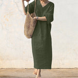 Robe d'été col V en lin et coton