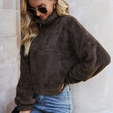 Sweat-shirt en molleton à manches longues et fermeture éclair pour femmes