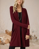 Veste Cardigan Mi-Longue Simple à Manches Longues