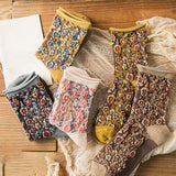 Chaussettes florales brodées vintage pour femmes