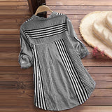 Chemisier à rayures et col montant à manches 3/4