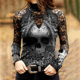 T-shirt en dentelle à imprimé tête de mort