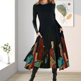 Robe Imprimée à Manches Longues